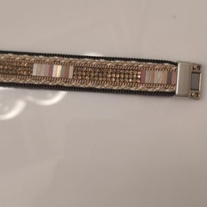 Gold Bracelet with Beading & Rhinestones